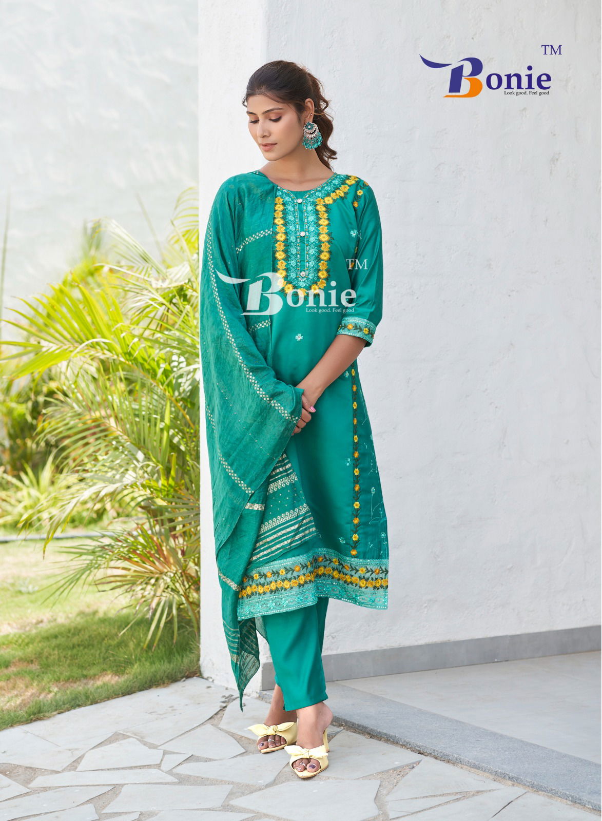 Shikha Vol 2 By Bonie Roman Silk Embroidery Kurti With Bottom Dupatta Wholesalers In Delhi

